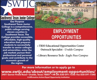 Employment Opportunities, Southwest Texas Junior College, Uvalde, TX